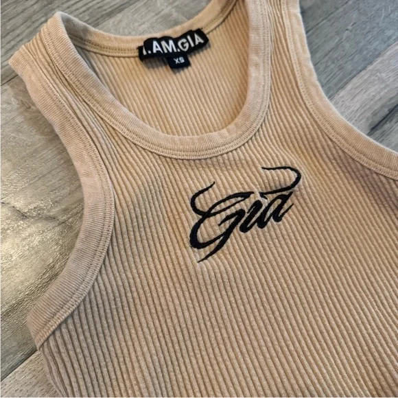 I.AM.GIA Tan Ribbed Logo Crop Tank - Picture 2 of 2